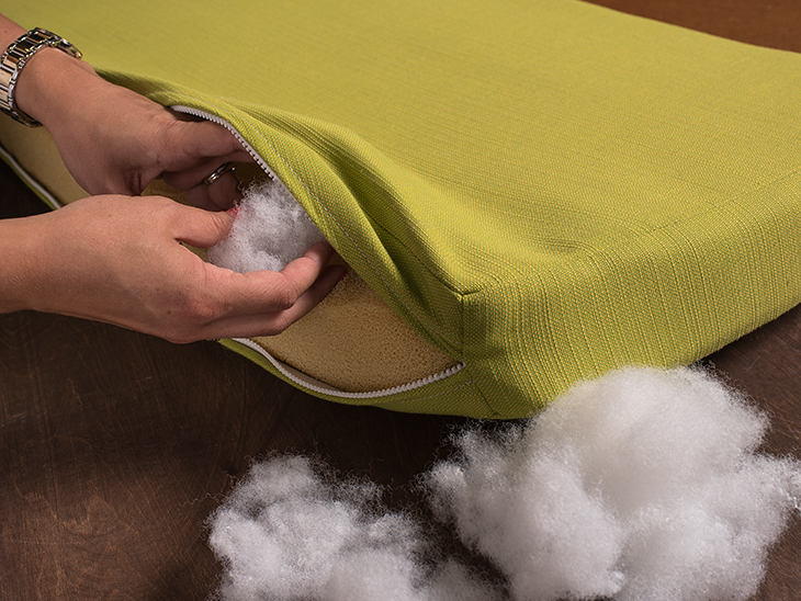 Round out the corners of cushions with a bit of polyester fiberfill